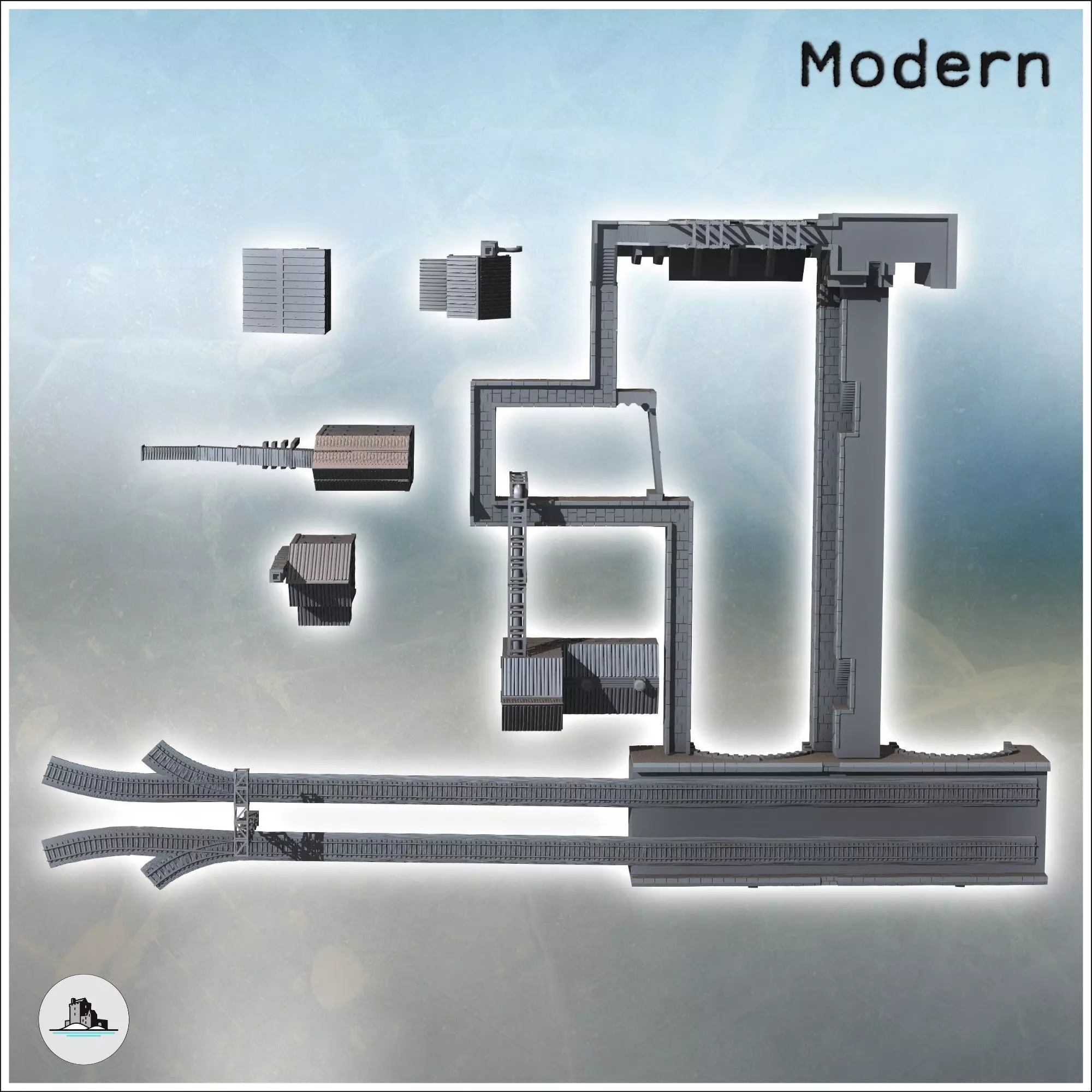 Large set of industrial complex with canals dam railway tracks a 3D print model_5