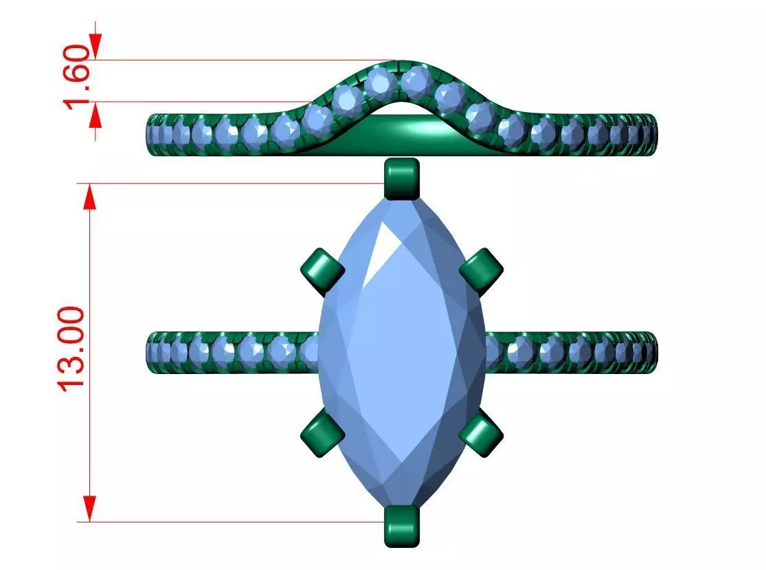 Marquise Engagement Ring 3D print model_8