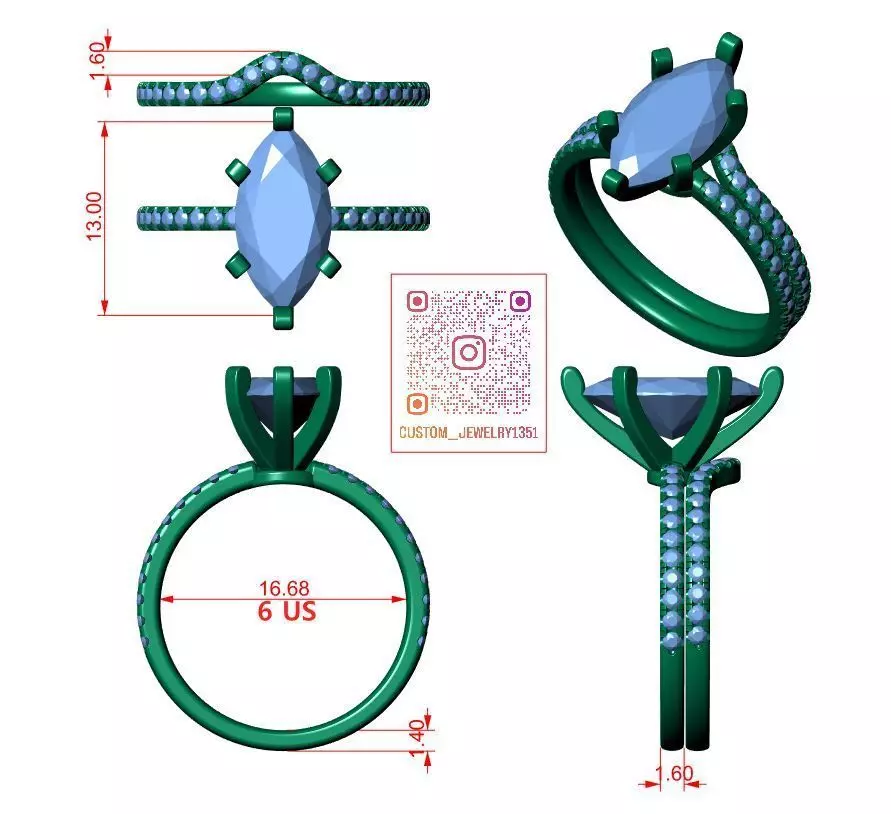 Marquise Engagement Ring 3D print model_9