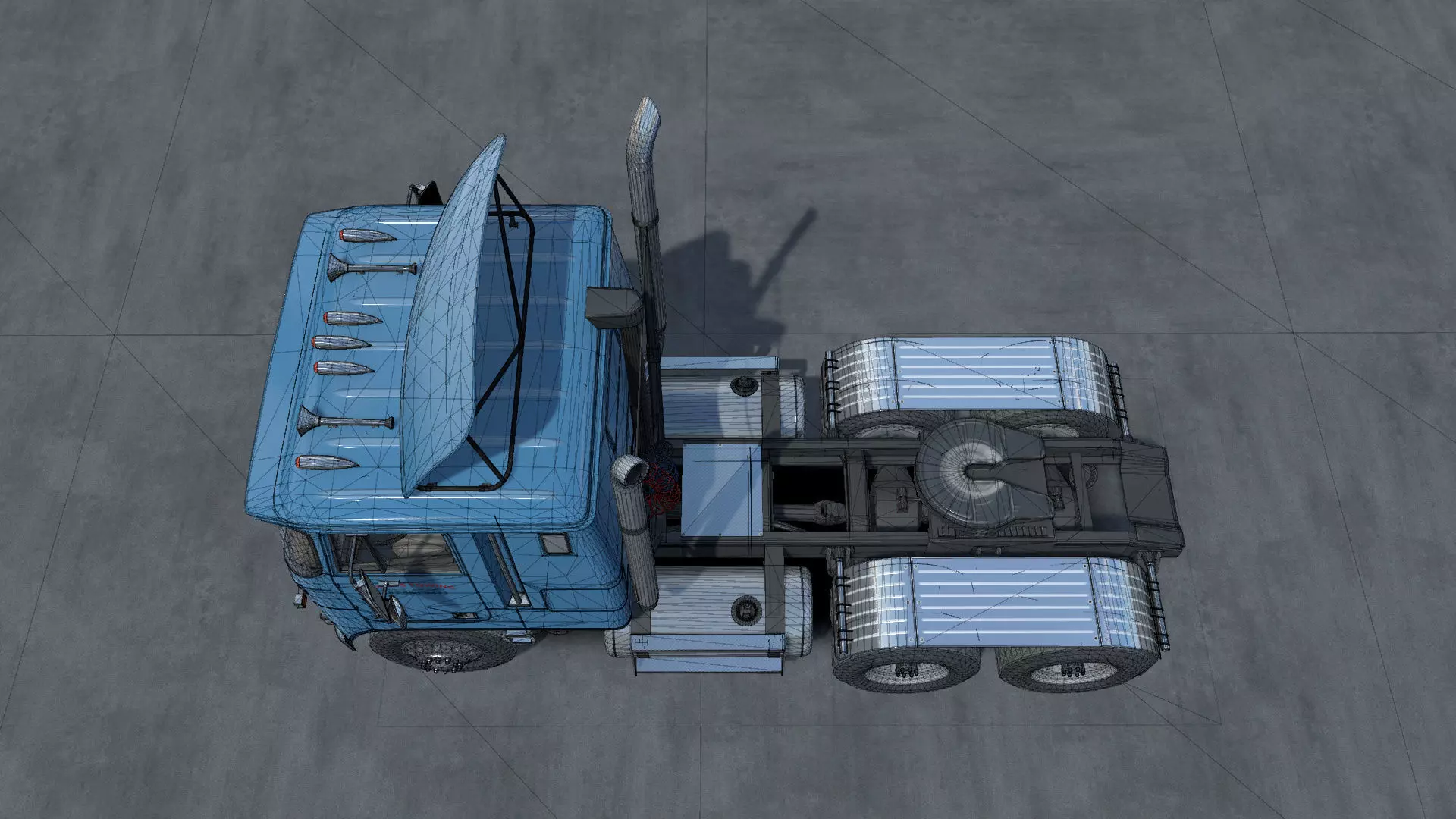 80s Cabover Truck with industrial environment unity 3d asset Low-poly 3D model_28