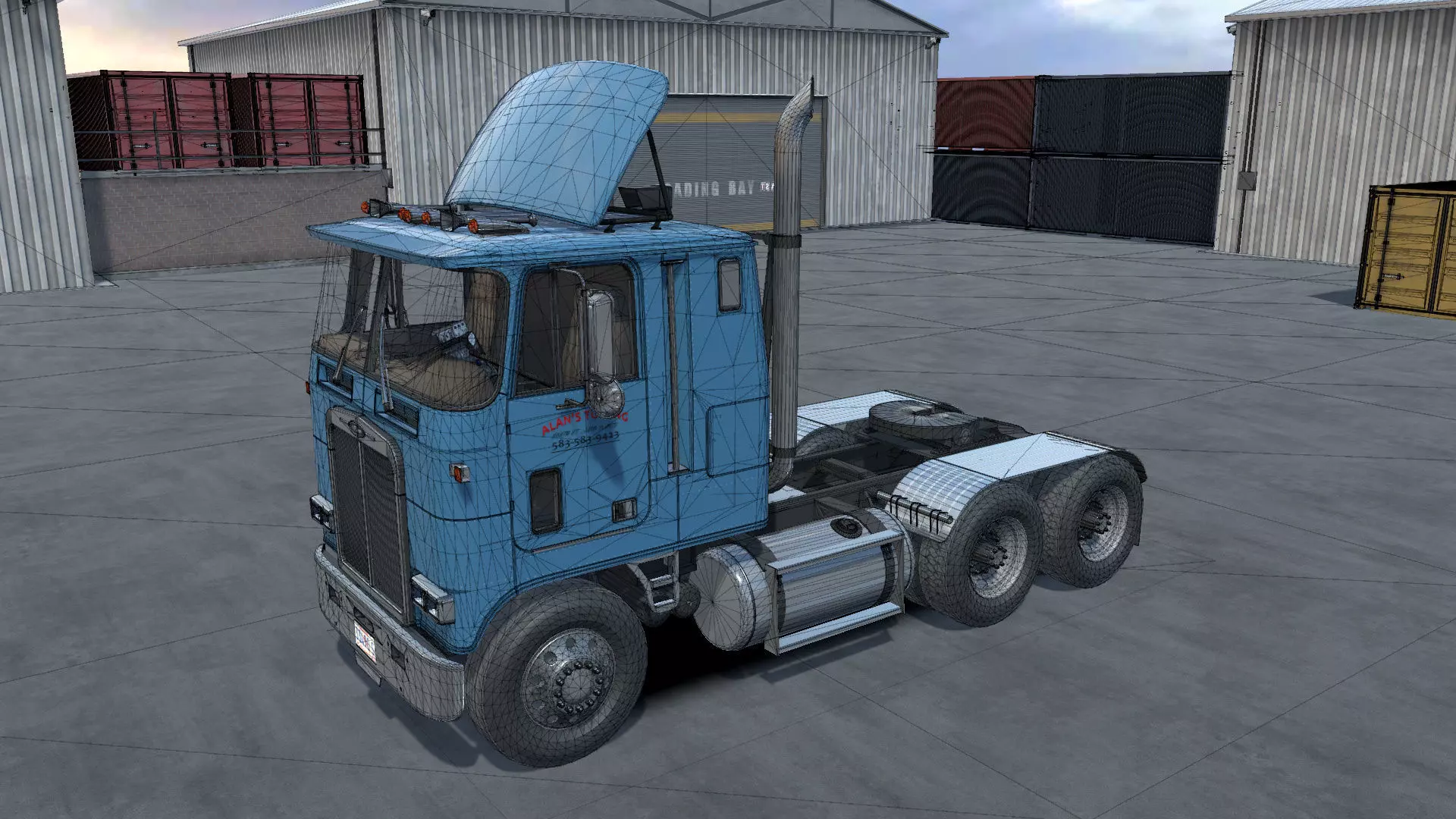80s Cabover Truck with industrial environment unity 3d asset Low-poly 3D model_26