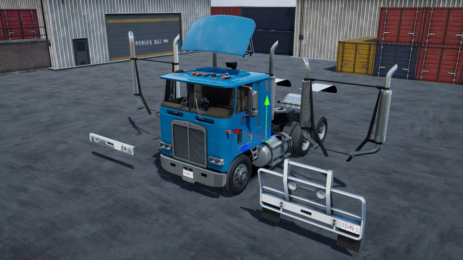 80s Cabover Truck with industrial environment unity 3d asset Low-poly 3D model_30