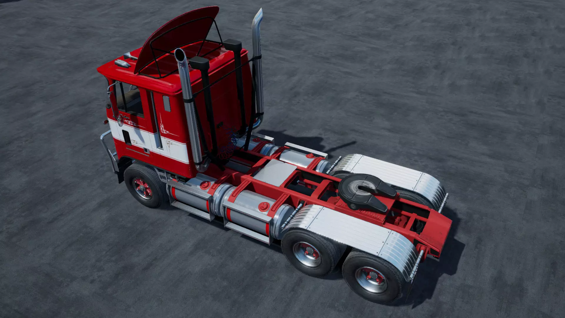 80s Cabover Truck with industrial environment unity 3d asset Low-poly 3D model_19