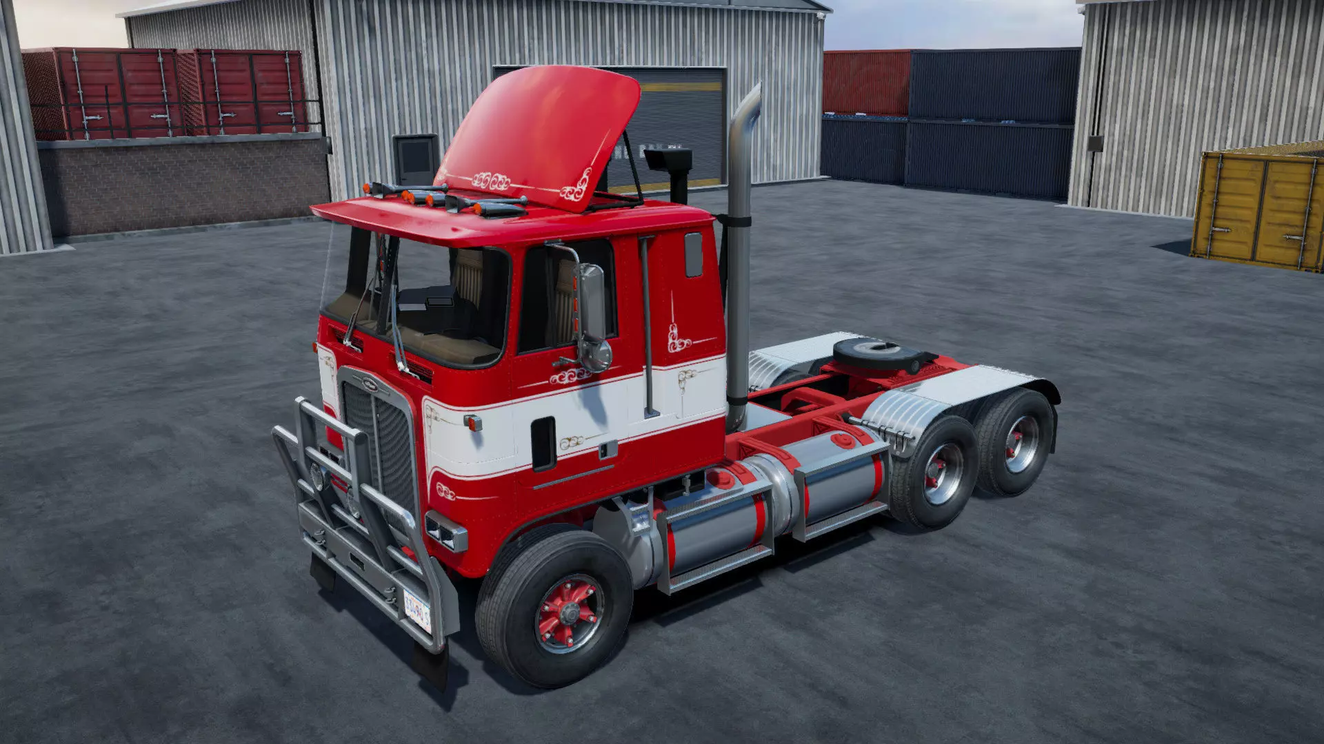 80s Cabover Truck with industrial environment unity 3d asset Low-poly 3D model_18