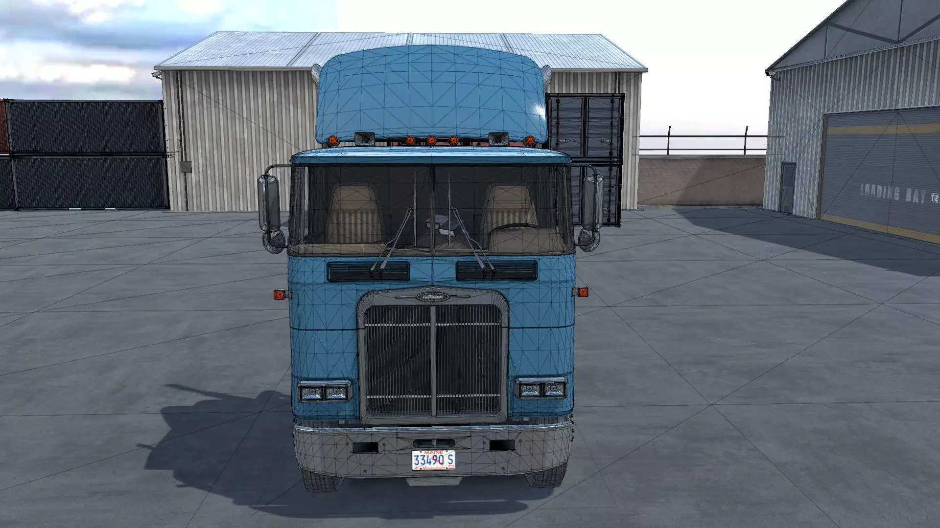 80s Cabover Truck with industrial environment unity 3d asset Low-poly 3D model_29