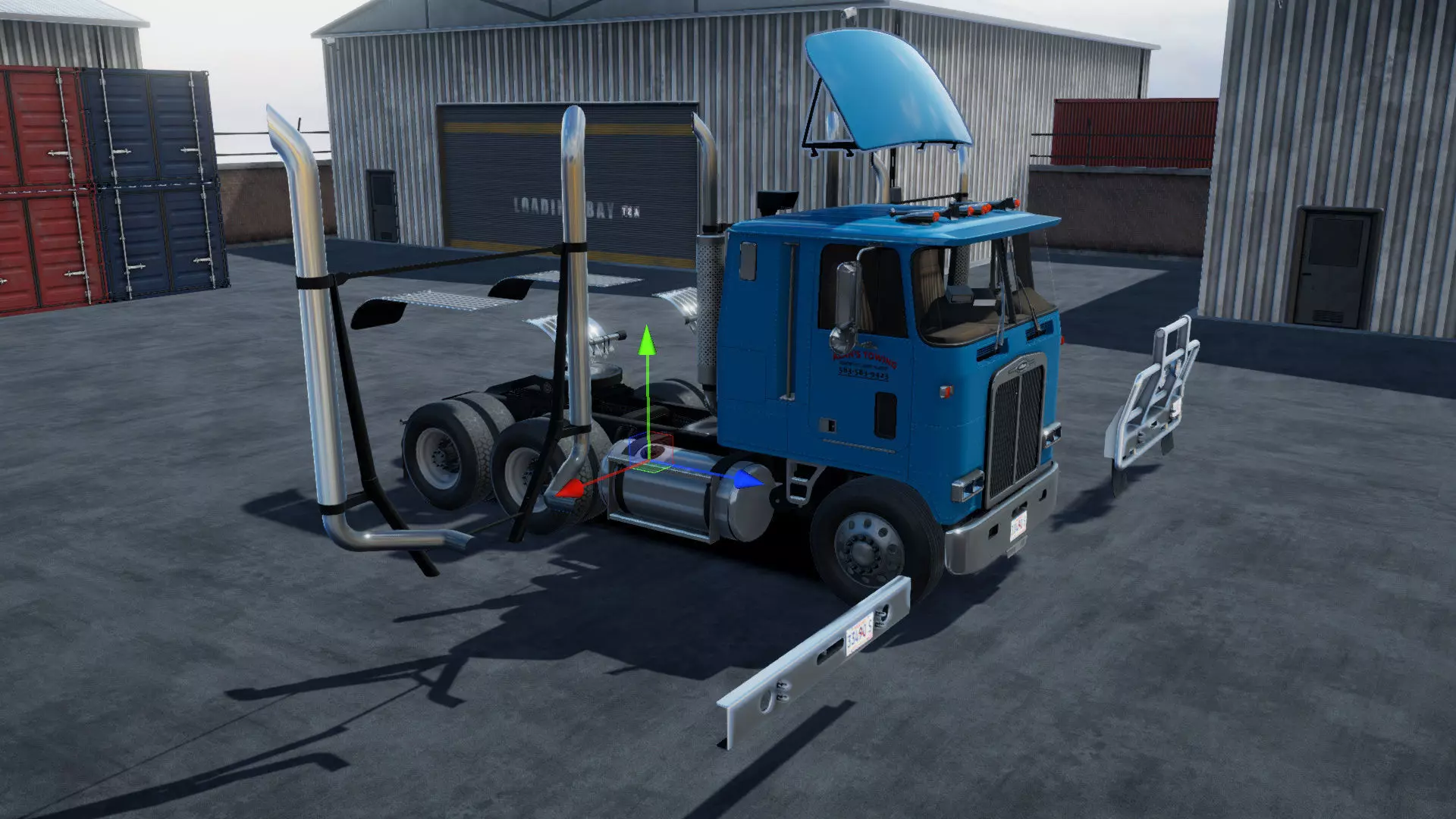 80s Cabover Truck with industrial environment unity 3d asset Low-poly 3D model_33