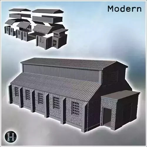 Large industrial building with stone base and corrugated roof 9 