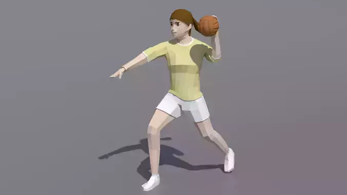Low Poly Girl Playing Handball