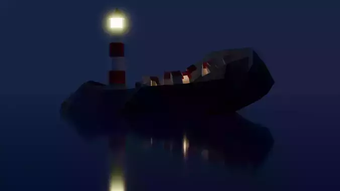 Low Poly Lighthouse Island at Night 3D model
