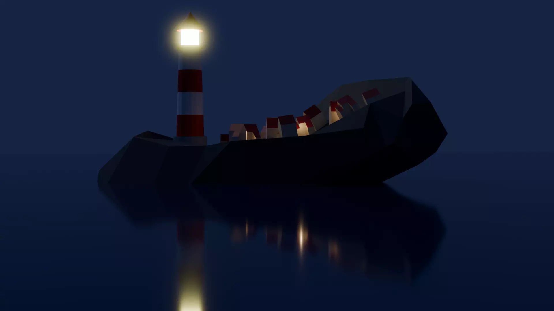 Low Poly Lighthouse Island at Night 3D model_0