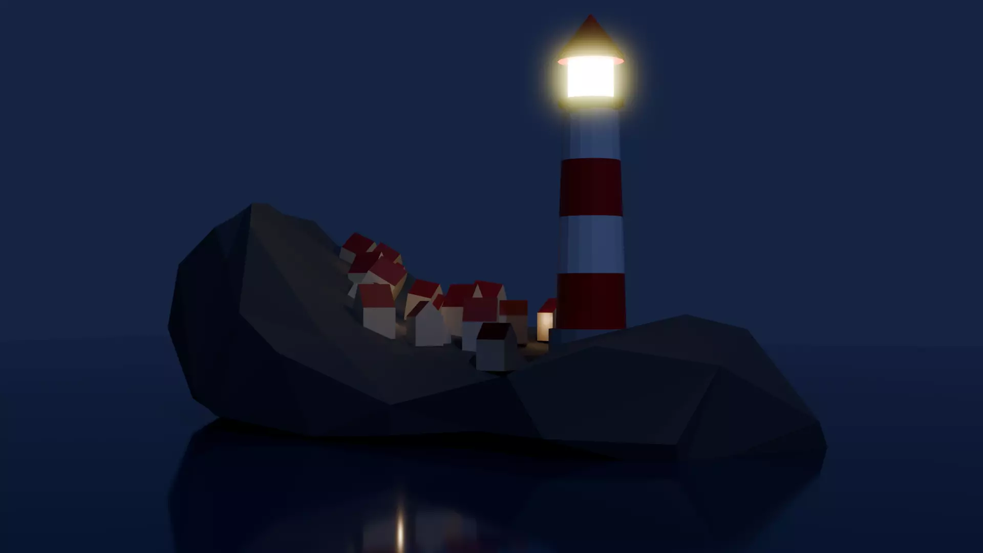 Low Poly Lighthouse Island at Night 3D model_1