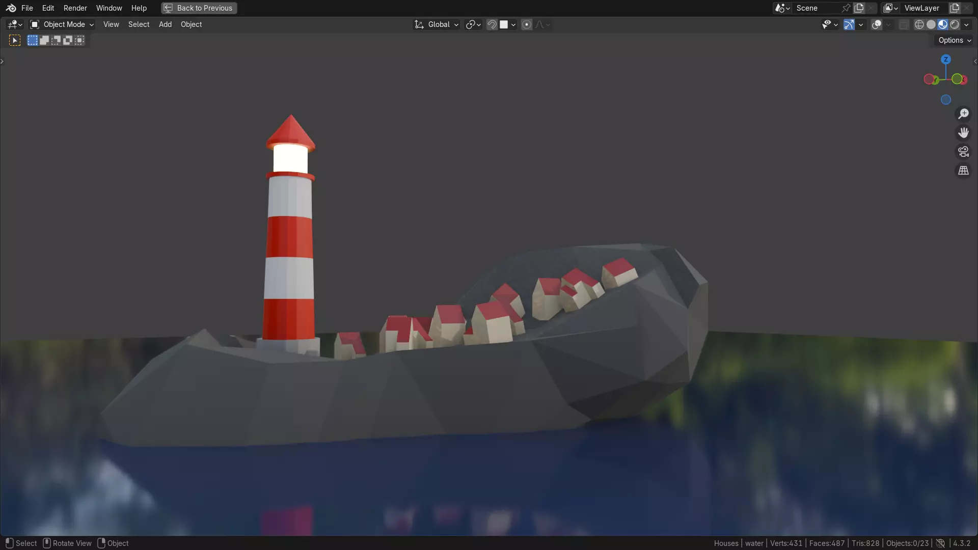 Low Poly Lighthouse Island at Night 3D model_3