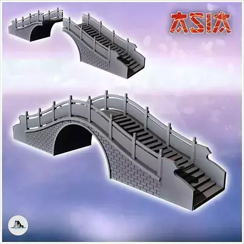 Asian brick bridge with wooden railing and stair steps 4 - Asian 3D print model Asian brick bridge with wooden railing and stair steps 4 - Asian 3D print model