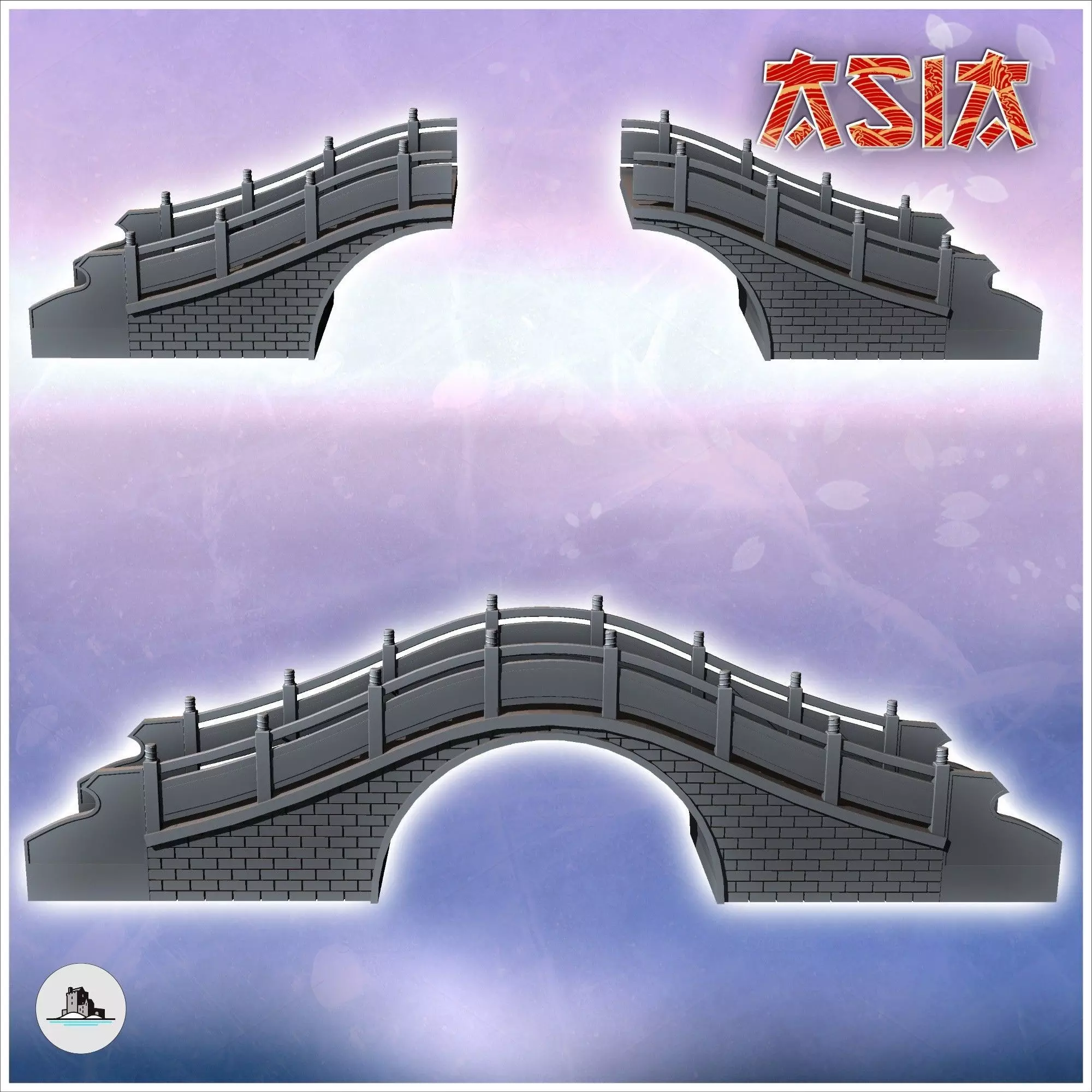 Asian brick bridge with wooden railing and stair steps 4 - Asian 3D print model_1