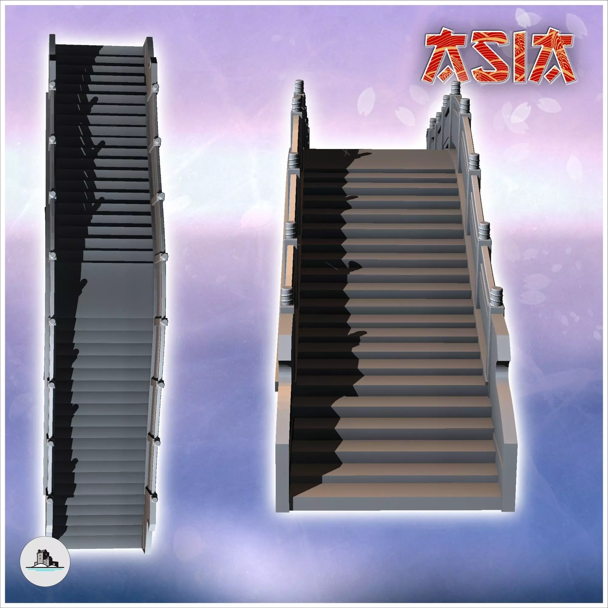 Asian brick bridge with wooden railing and stair steps 4 - Asian 3D print model_2