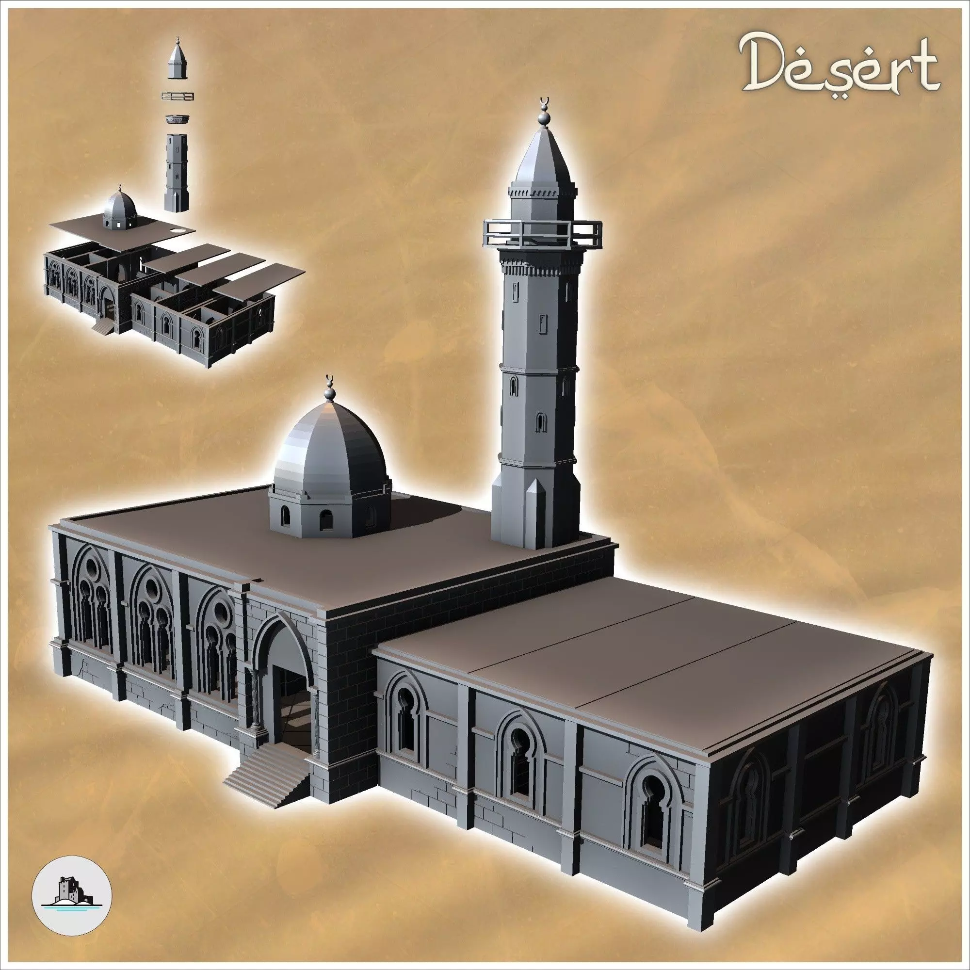 Eastern Arab Mosque with domed minaret and annex 16 - Canyon San 3D print model_0