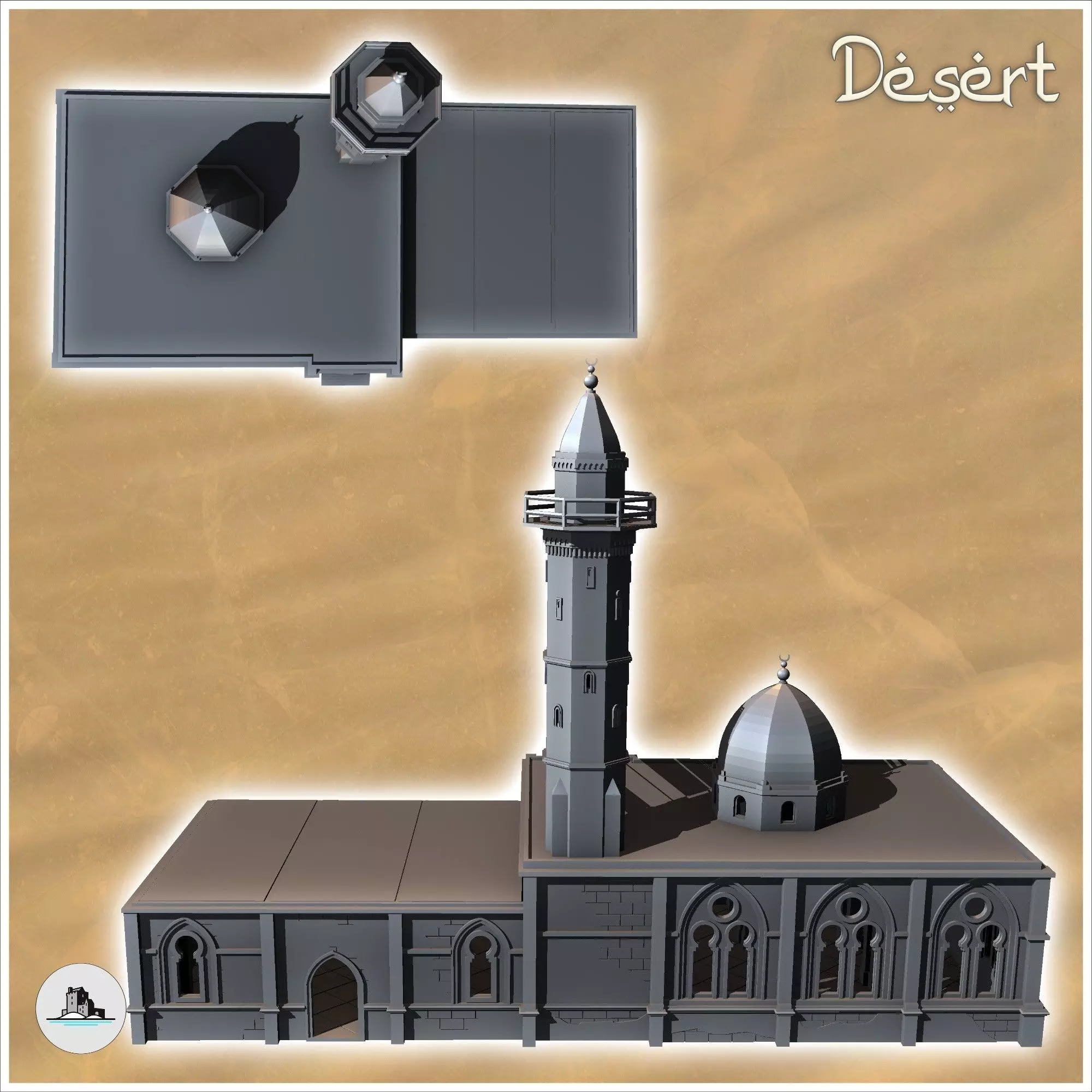 Eastern Arab Mosque with domed minaret and annex 16 - Canyon San 3D print model_2