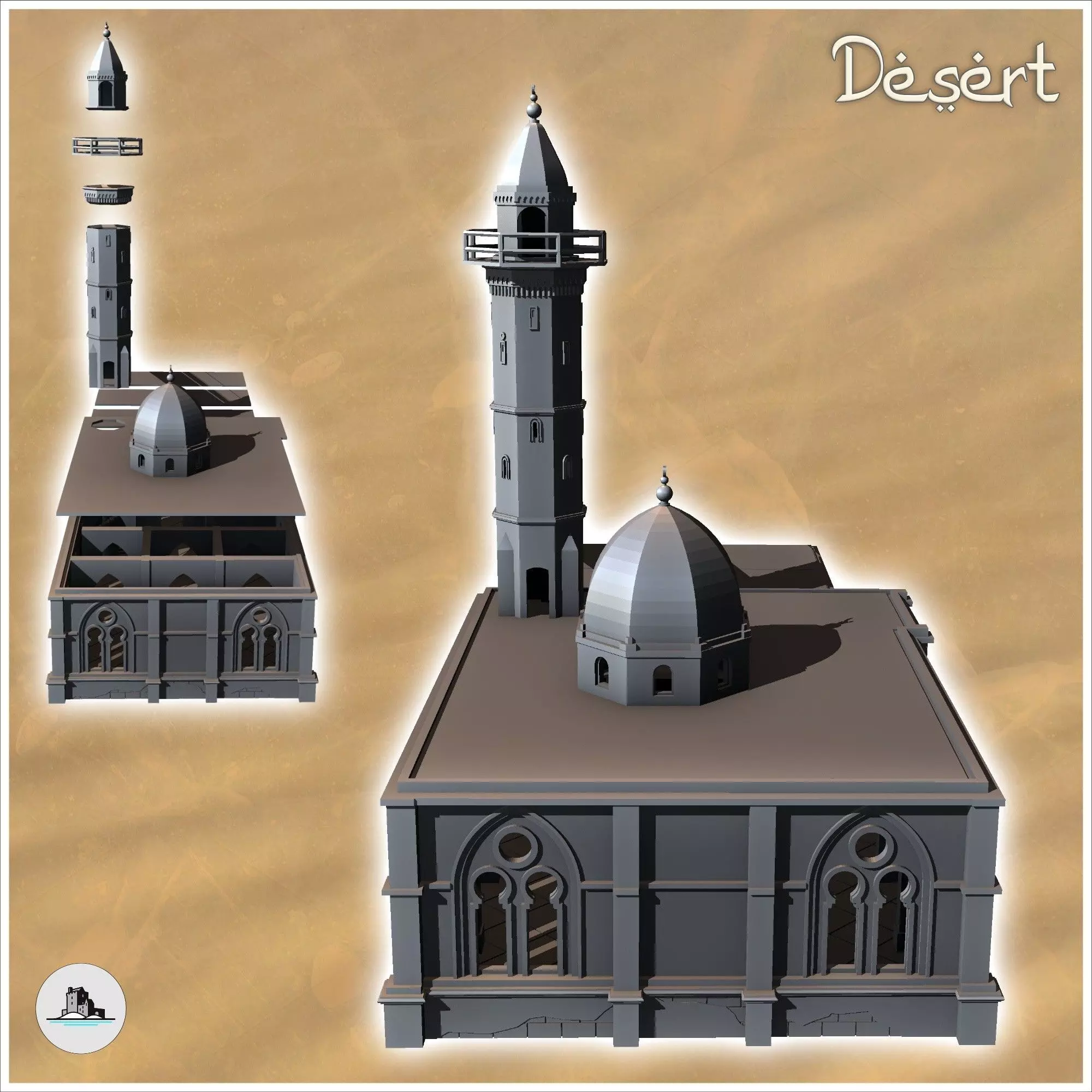 Eastern Arab Mosque with domed minaret and annex 16 - Canyon San 3D print model_3