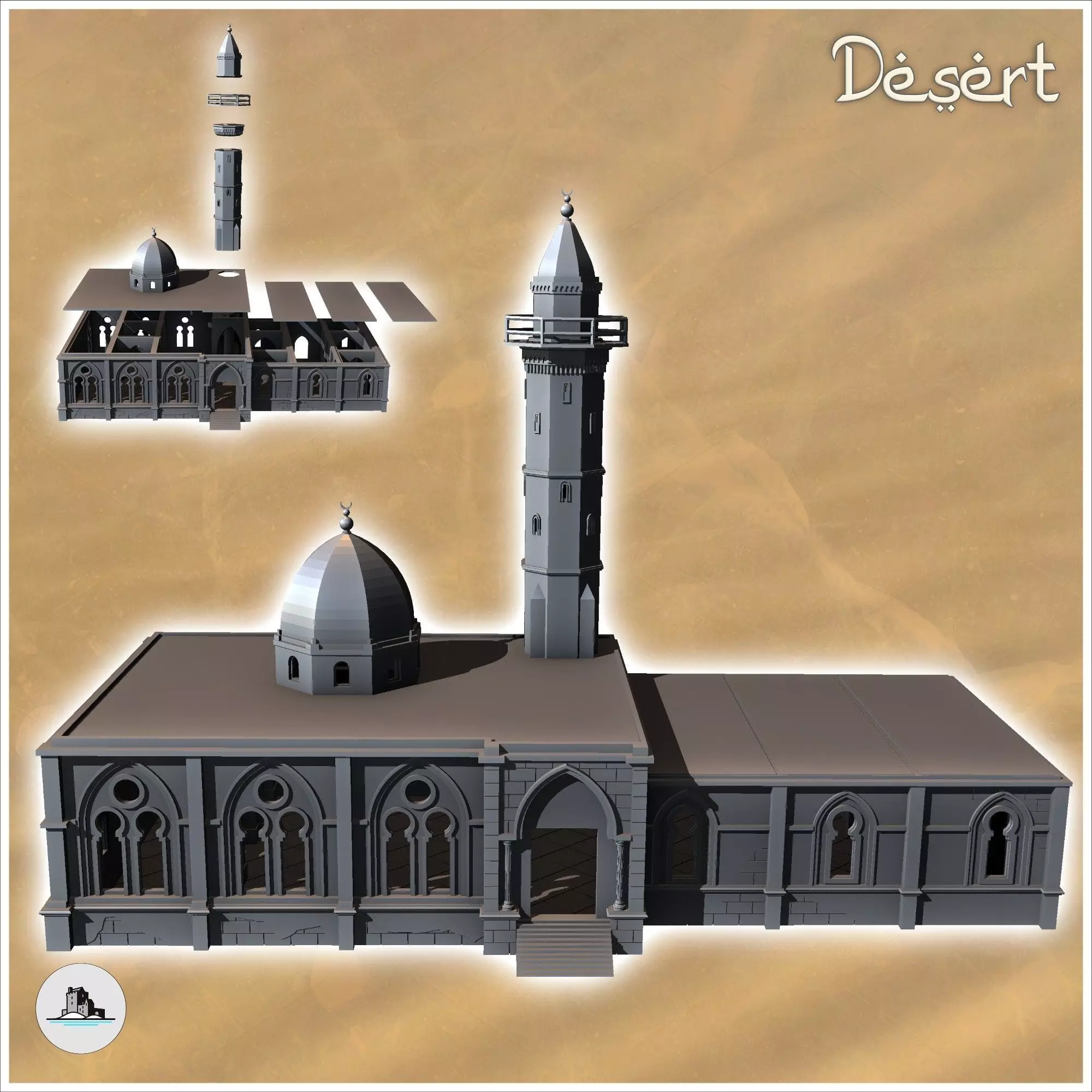Eastern Arab Mosque with domed minaret and annex 16 - Canyon San 3D print model_1