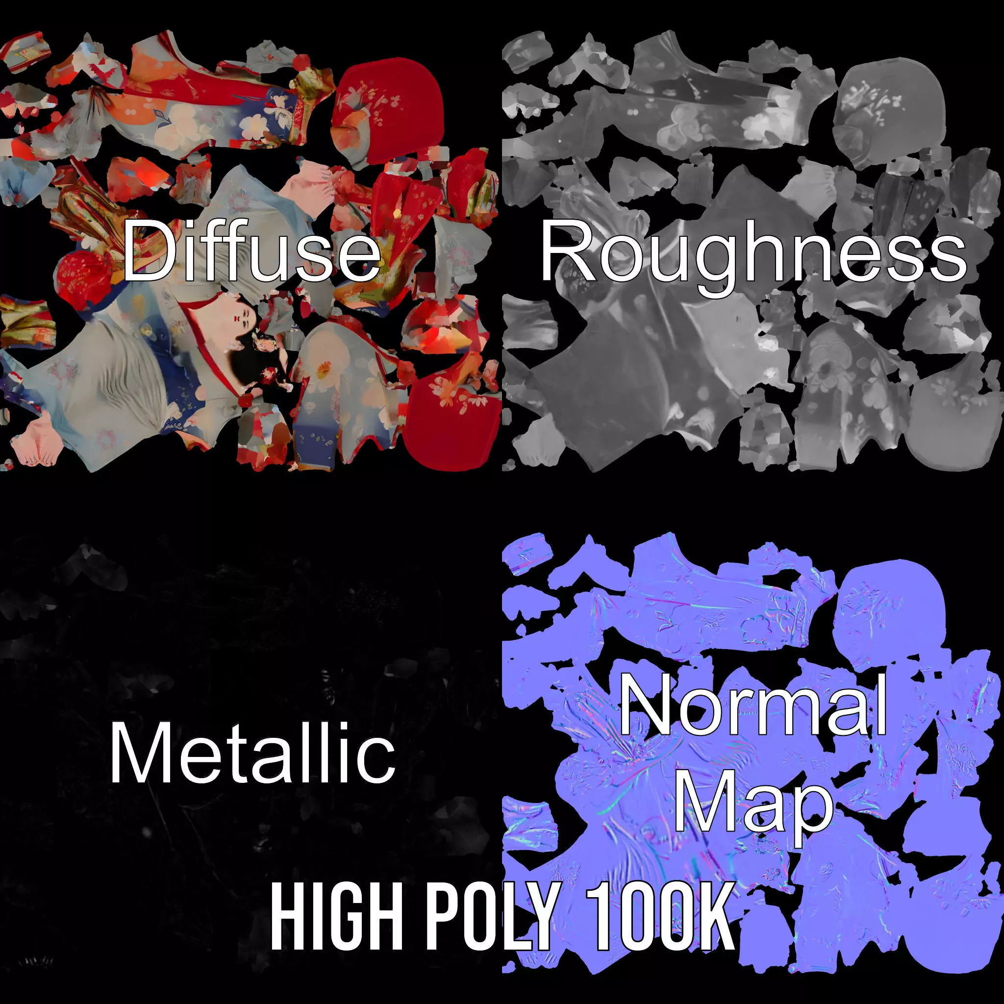 Elegant Kimono Attire model pack Low-poly 3D model_4