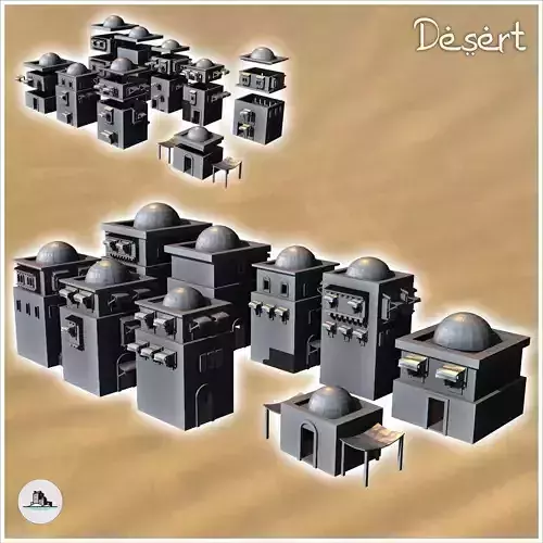 Large set of nine desert buildings with roof domes 19 - Canyon S