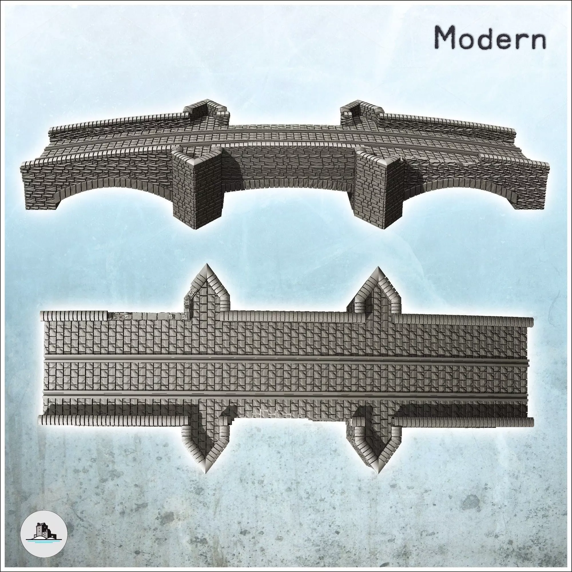 Stone bridge with four triangular pillars 2 - Modern WW2 WW1 Wor 3D print model_4