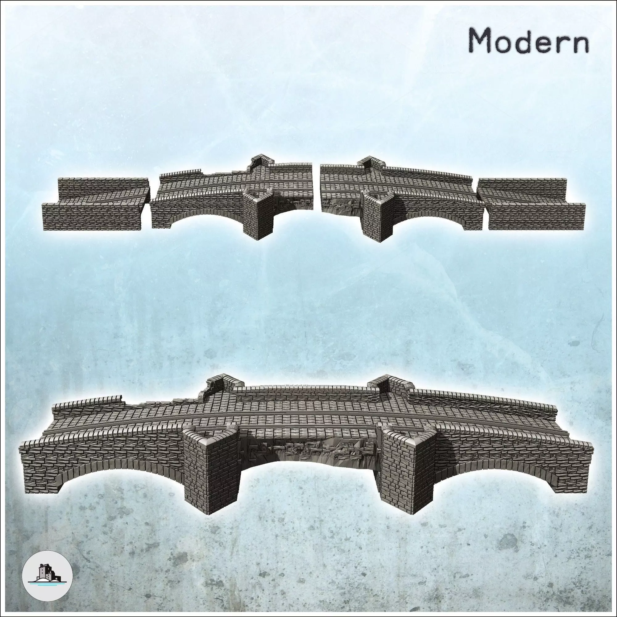 Stone bridge with four triangular pillars 2 - Modern WW2 WW1 Wor 3D print model_2