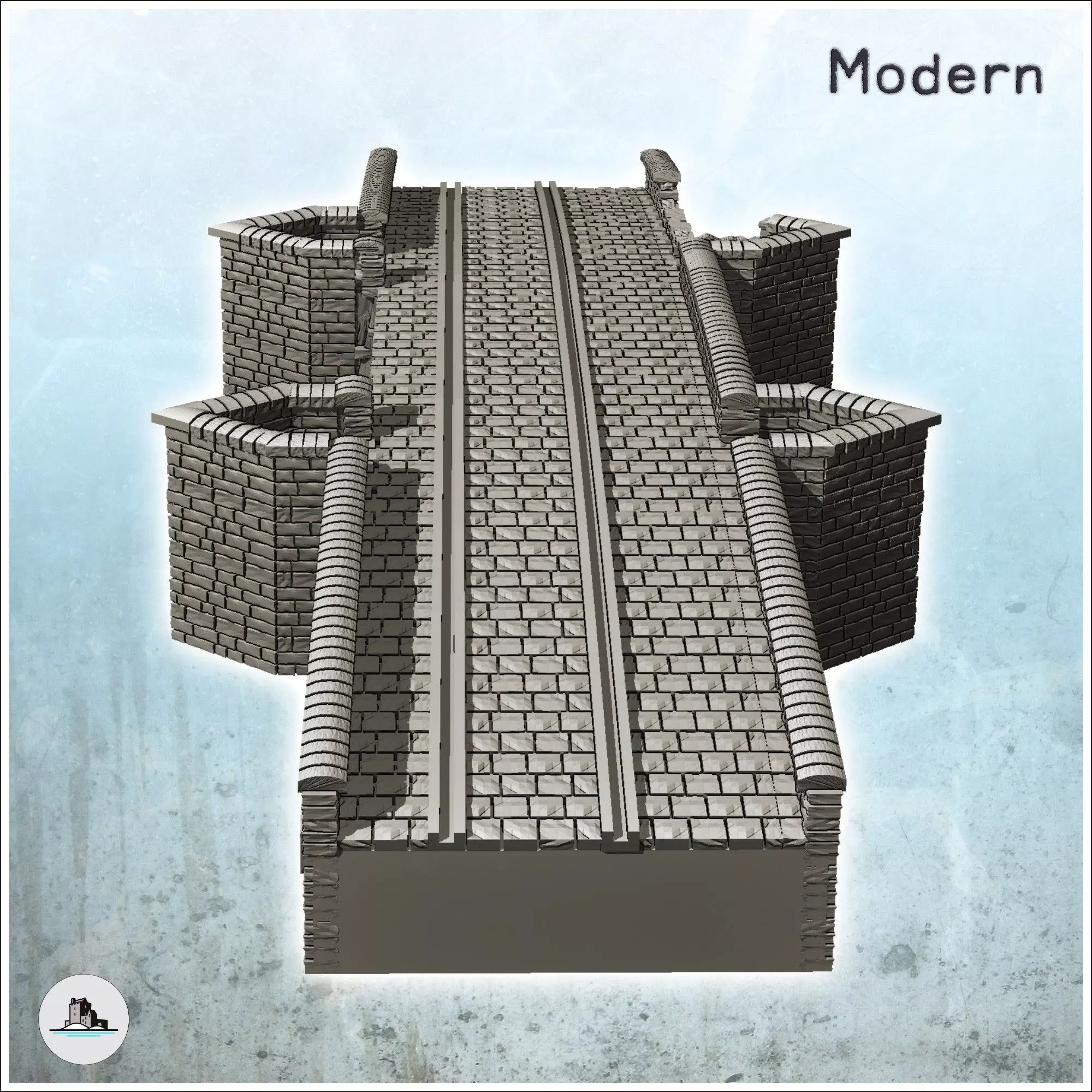 Stone bridge with four triangular pillars 2 - Modern WW2 WW1 Wor 3D print model_5