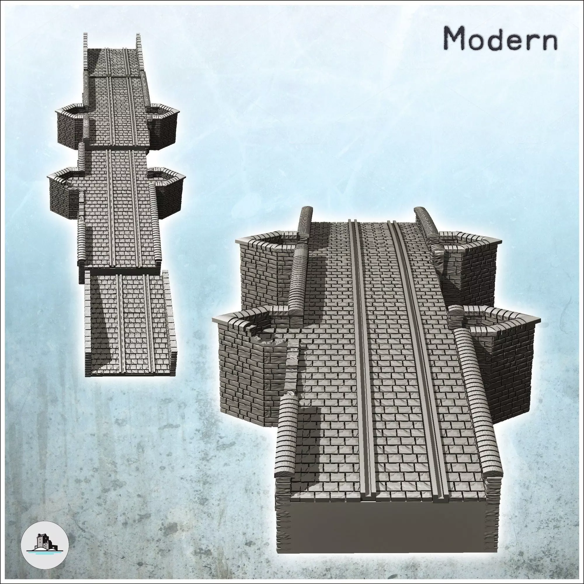 Stone bridge with four triangular pillars 2 - Modern WW2 WW1 Wor 3D print model_3