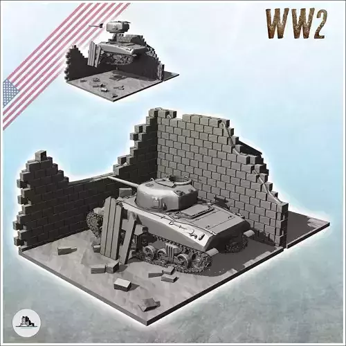 Ruin of Sherman M4 with walls and pieces of wood 4 - World War T