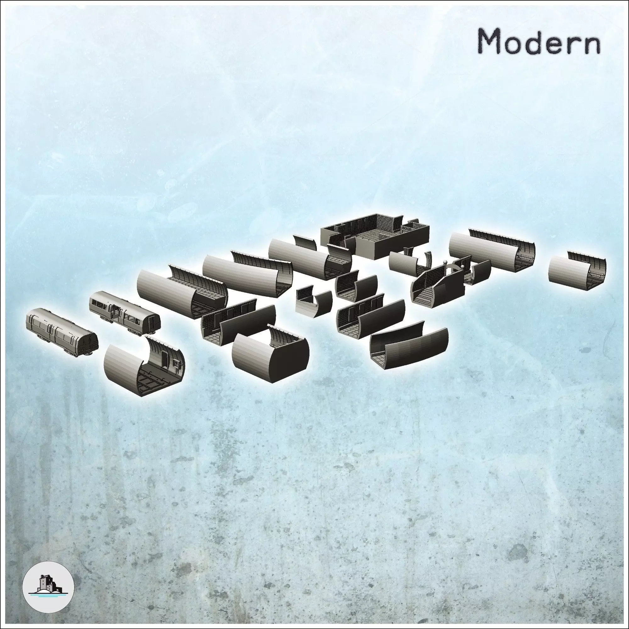 Modular set of underground subway network with tunnels and acces 3D print model_3