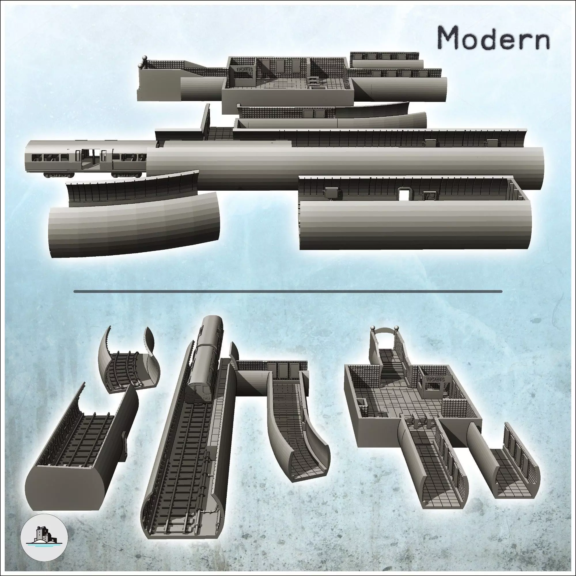 Modular set of underground subway network with tunnels and acces 3D print model_1