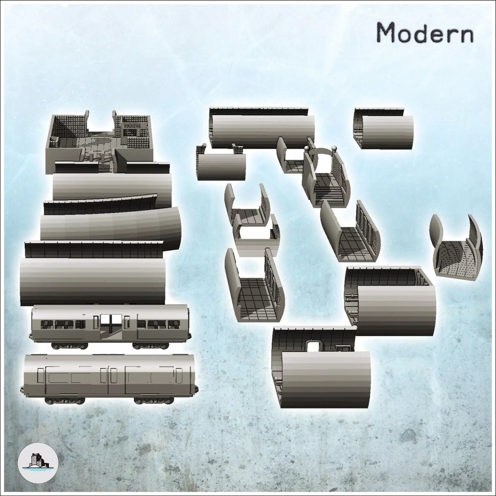 Modular set of underground subway network with tunnels and acces 3D print model_5
