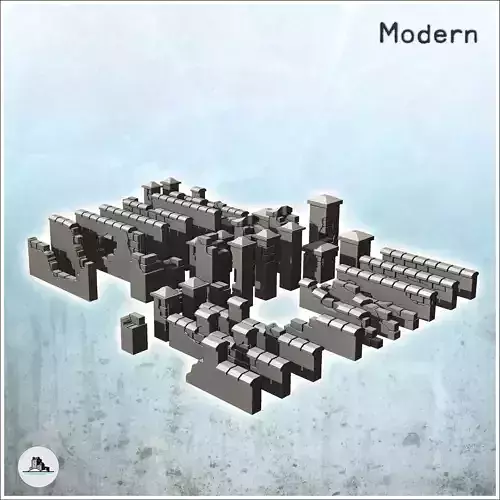 Set of damaged walls with posts 7 - Modern WW2 WW1 World War Dia