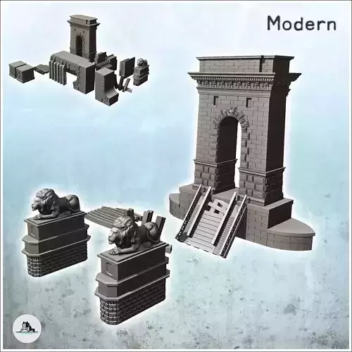 Ruined Szechenyi Chain Bridge Budapest Hungary - Modern WW2 WW1  3D print model Ruined Szechenyi Chain Bridge Budapest Hungary - Modern WW2 WW1  3D print model