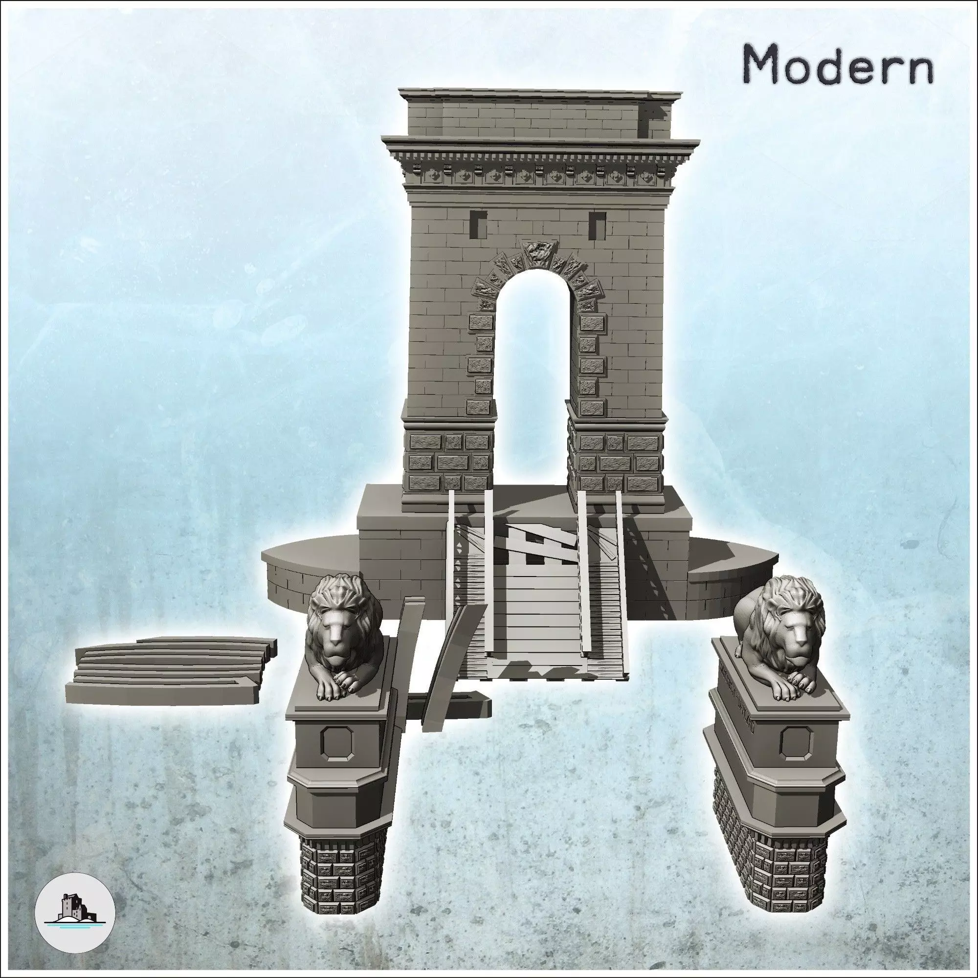 Ruined Szechenyi Chain Bridge Budapest Hungary - Modern WW2 WW1  3D print model_2