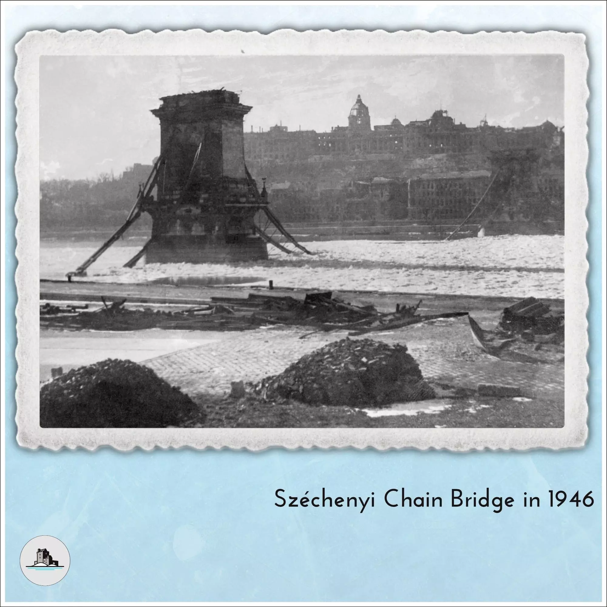 Ruined Szechenyi Chain Bridge Budapest Hungary - Modern WW2 WW1  3D print model_1
