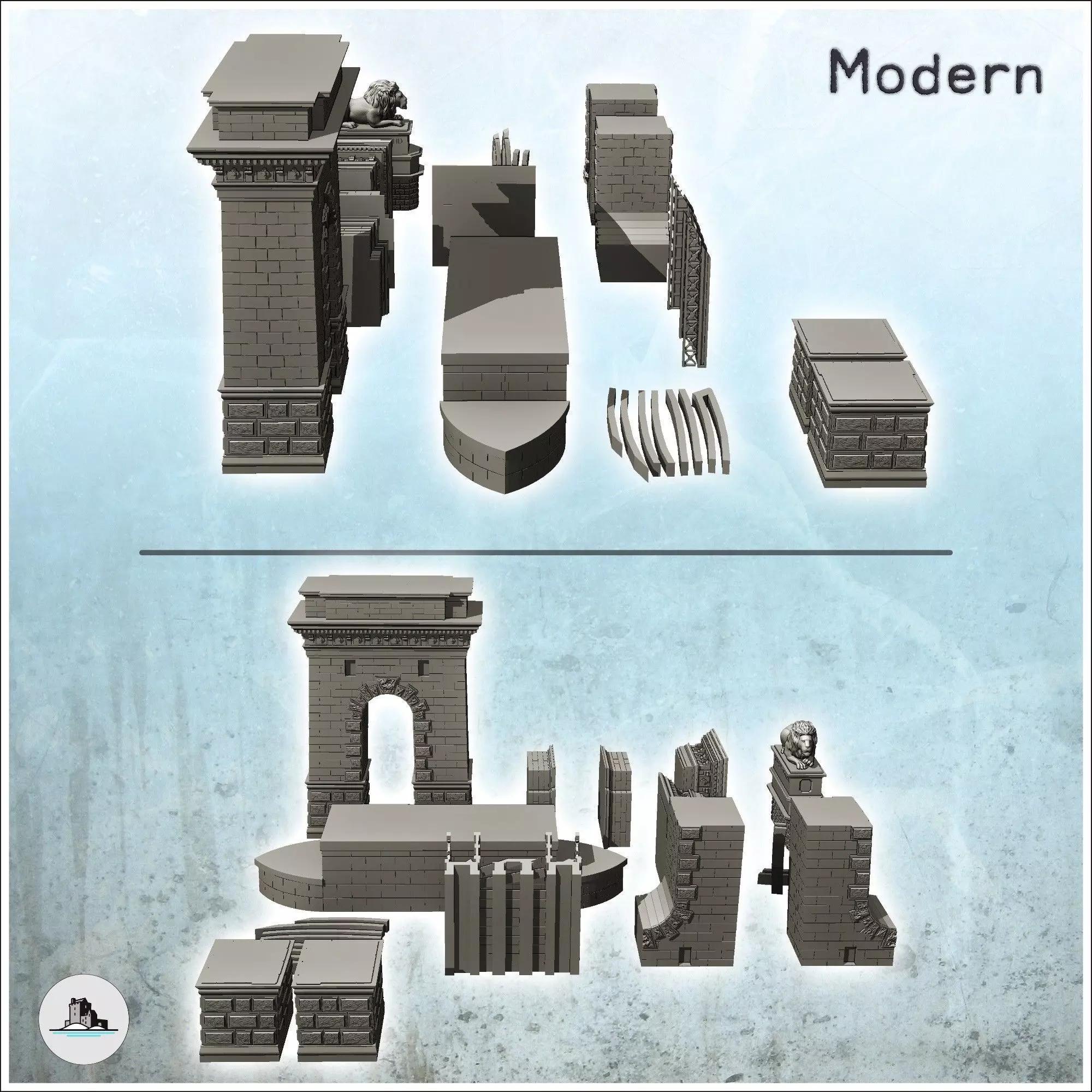 Ruined Szechenyi Chain Bridge Budapest Hungary - Modern WW2 WW1  3D print model_3