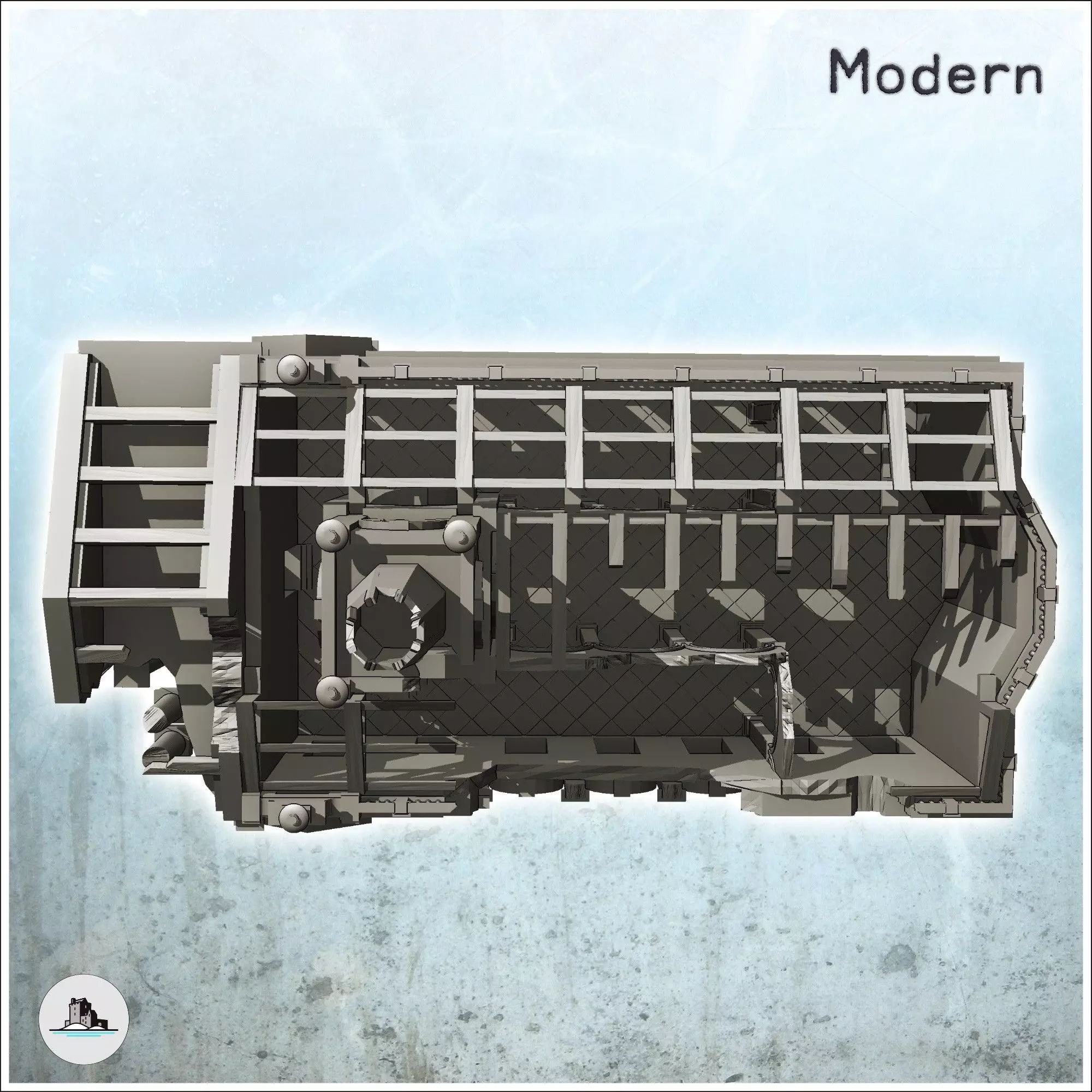 Ruined neo-classical public administration building with pedimen 3D print model_5