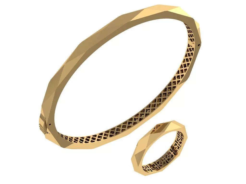 Custom Design Gold Bracelet and Ring 3D print model_0