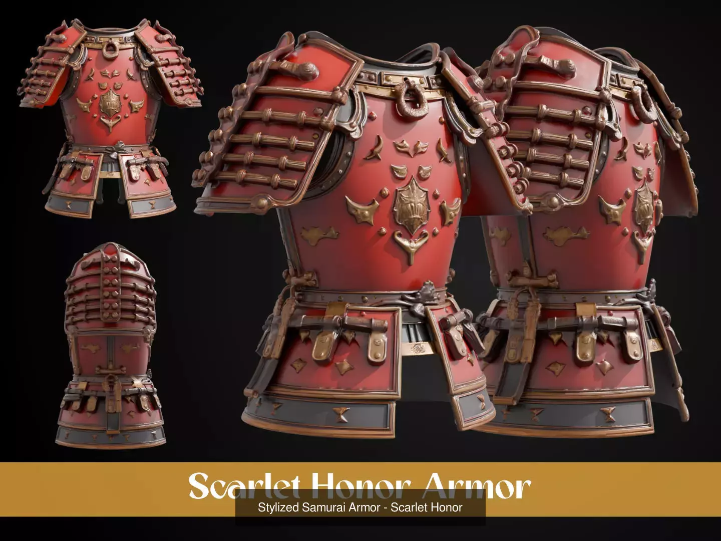 Stylized Samurai Armor Pack 3D Model Collection_7