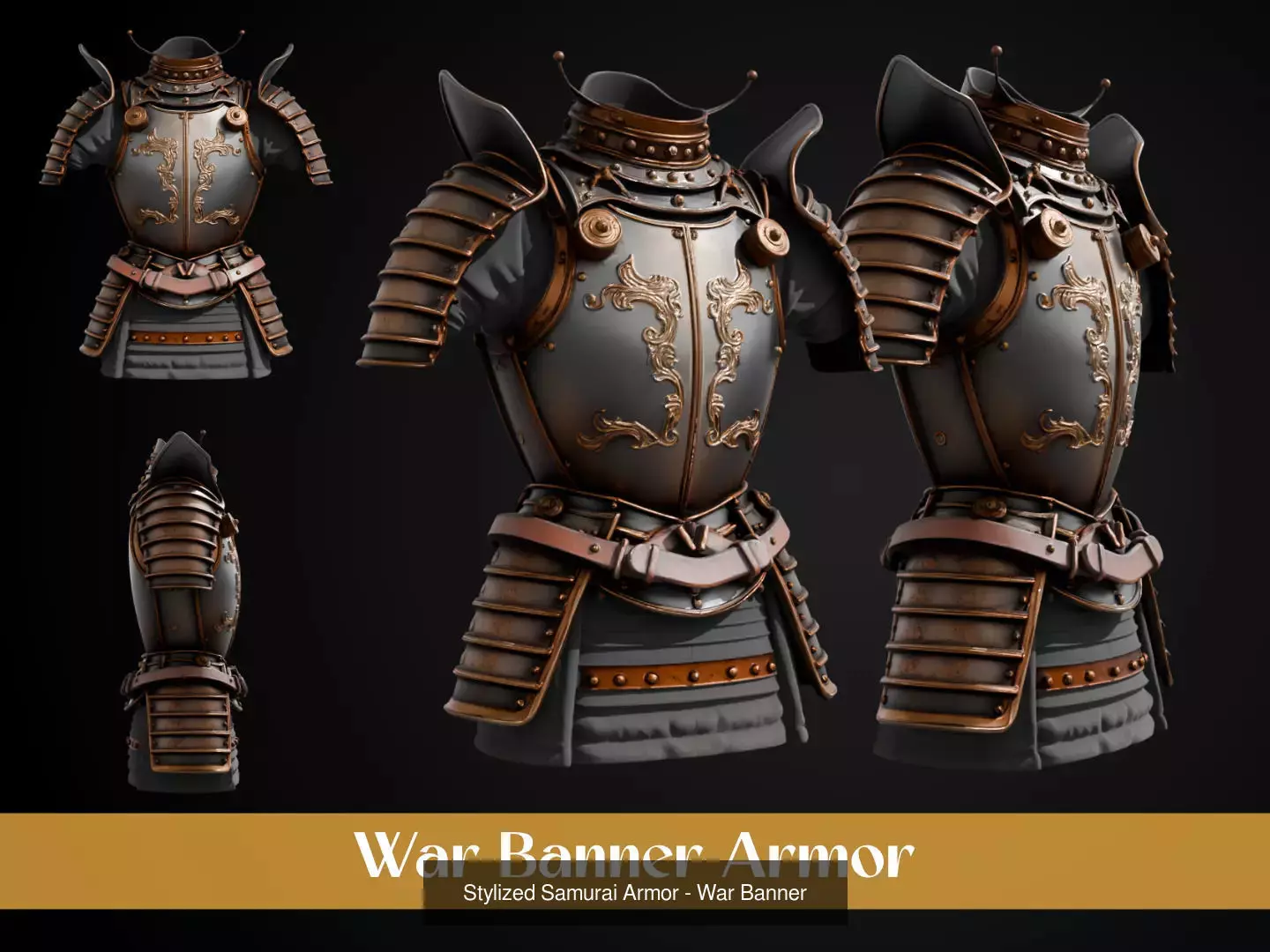 Stylized Samurai Armor Pack 3D Model Collection_5