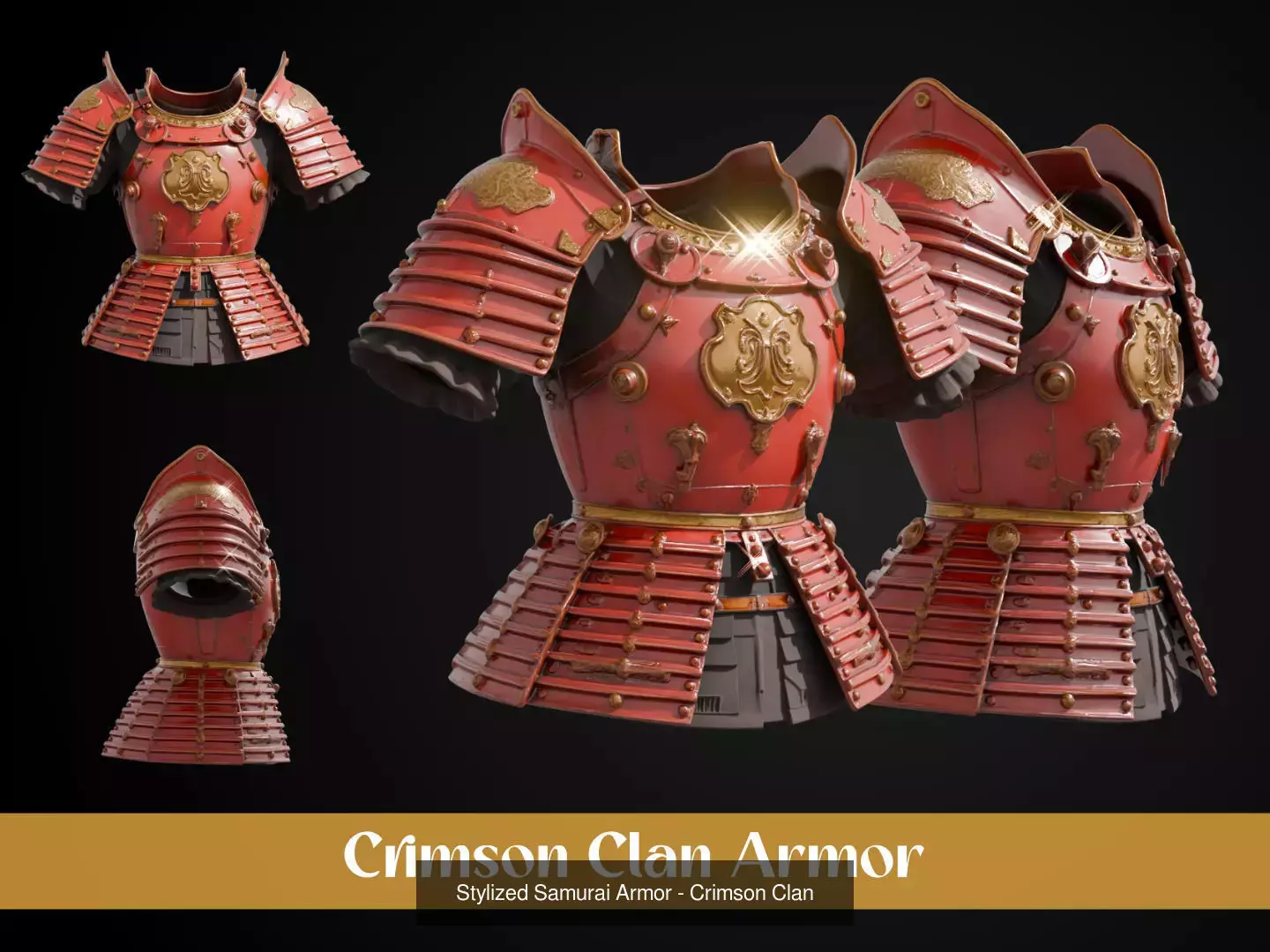 Stylized Samurai Armor Pack 3D Model Collection_3