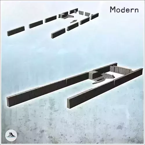 Set of brick river banks with lock and boat 25 - Modern WW2 WW1 