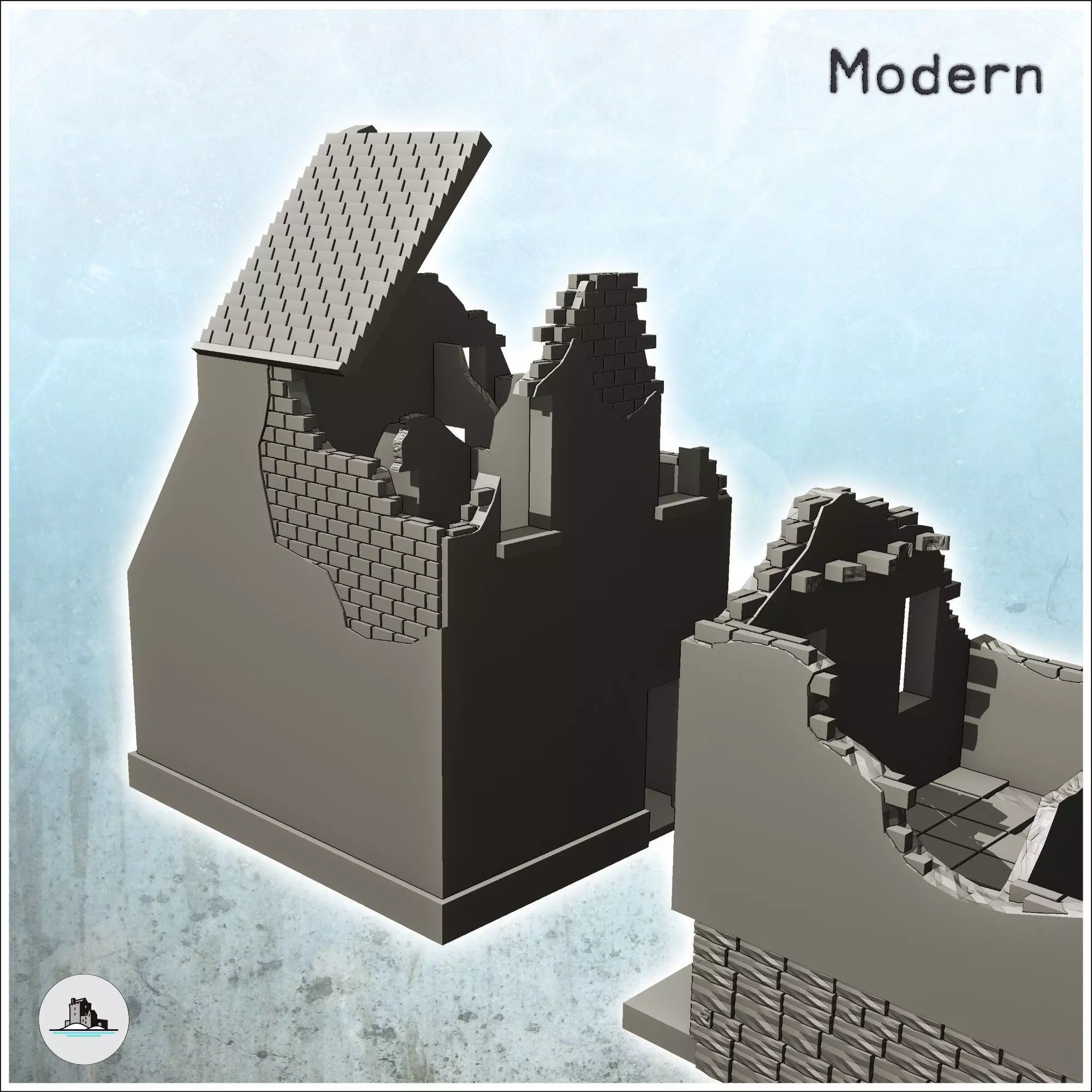 Set of four ruined buildings with rubble and tile roof 26 - Mode 3D print model_5