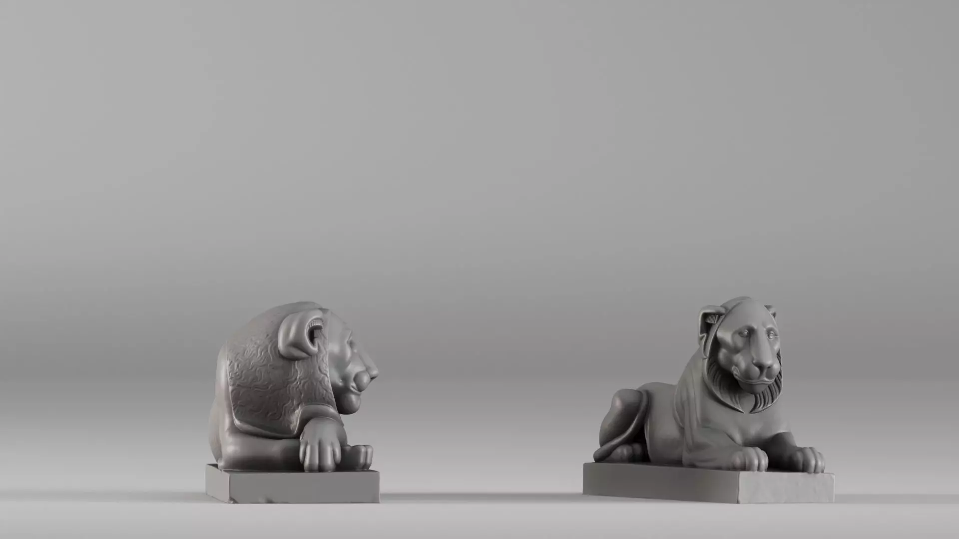S00088 Pair of Stone Lions Sculptures 3D print model_3