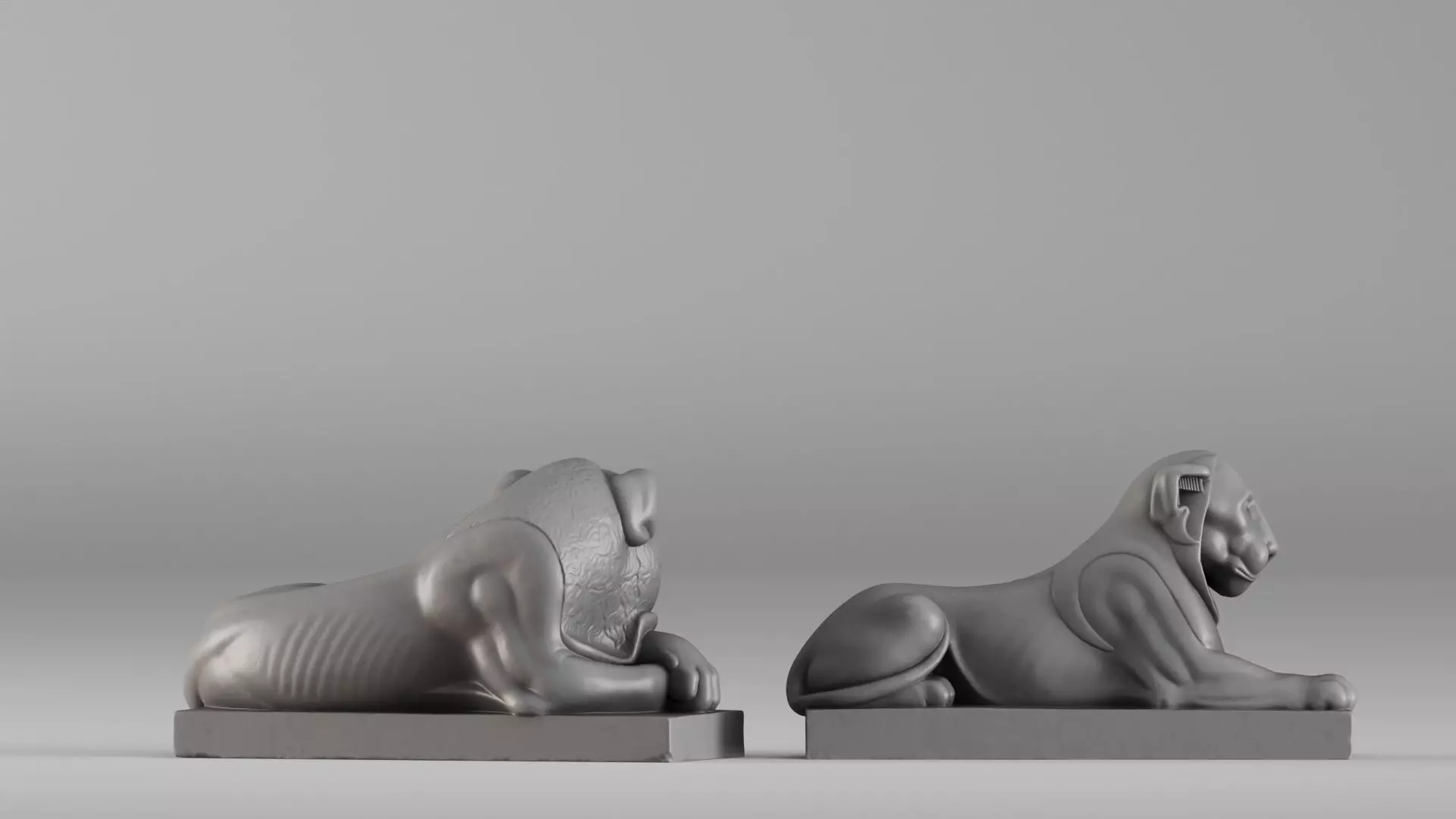 S00088 Pair of Stone Lions Sculptures 3D print model_4