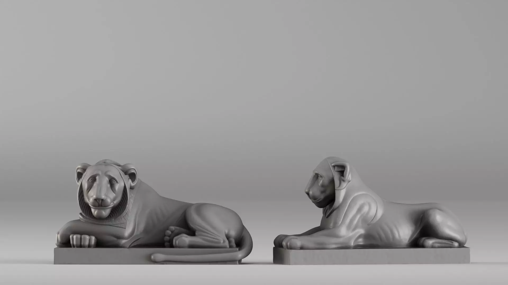 S00088 Pair of Stone Lions Sculptures 3D print model_7