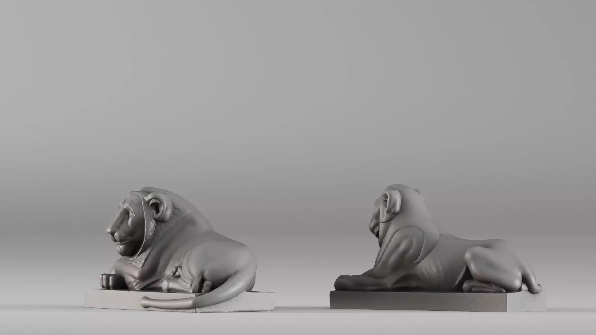 S00088 Pair of Stone Lions Sculptures 3D print model_6