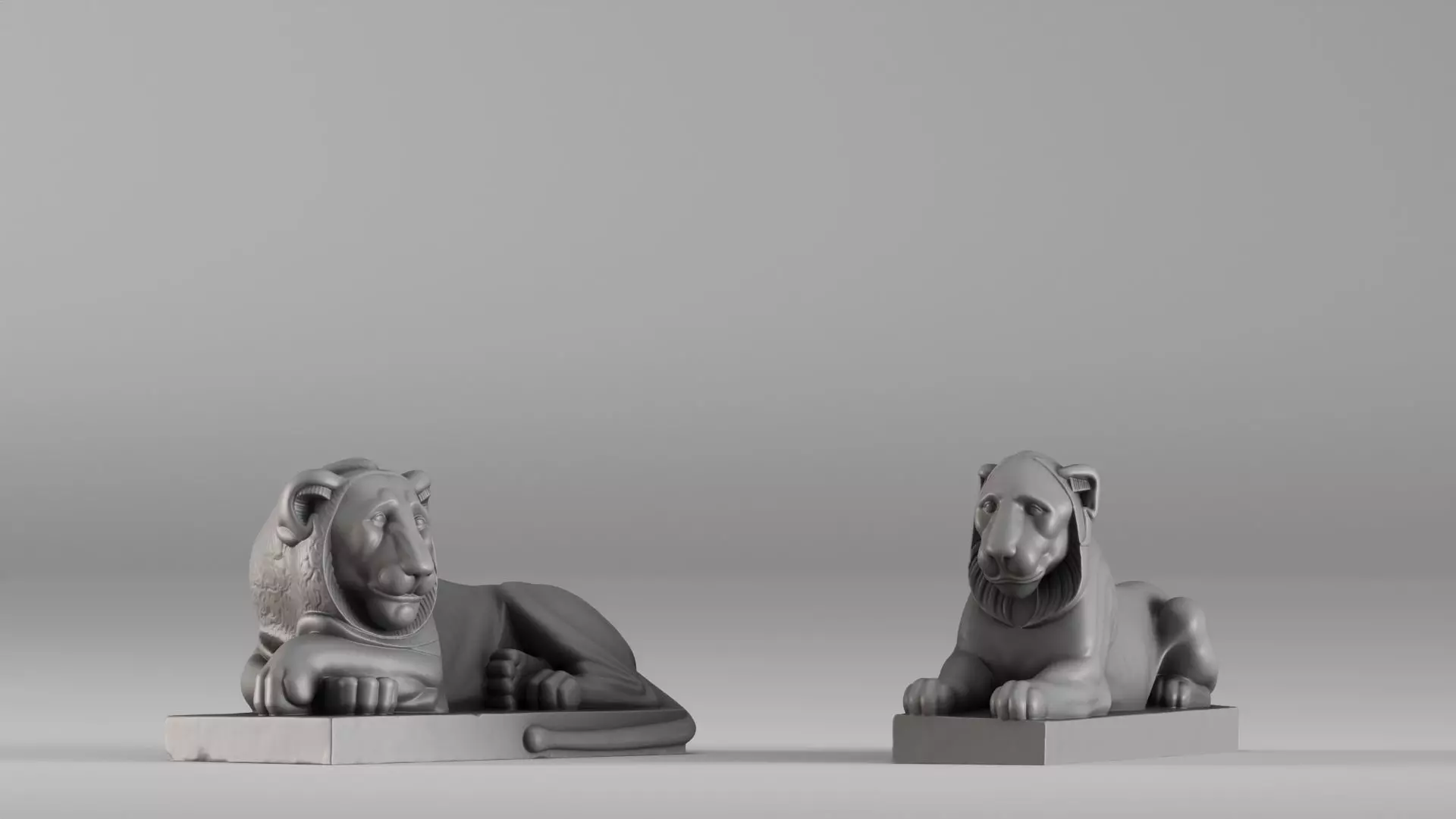 S00088 Pair of Stone Lions Sculptures 3D print model_2